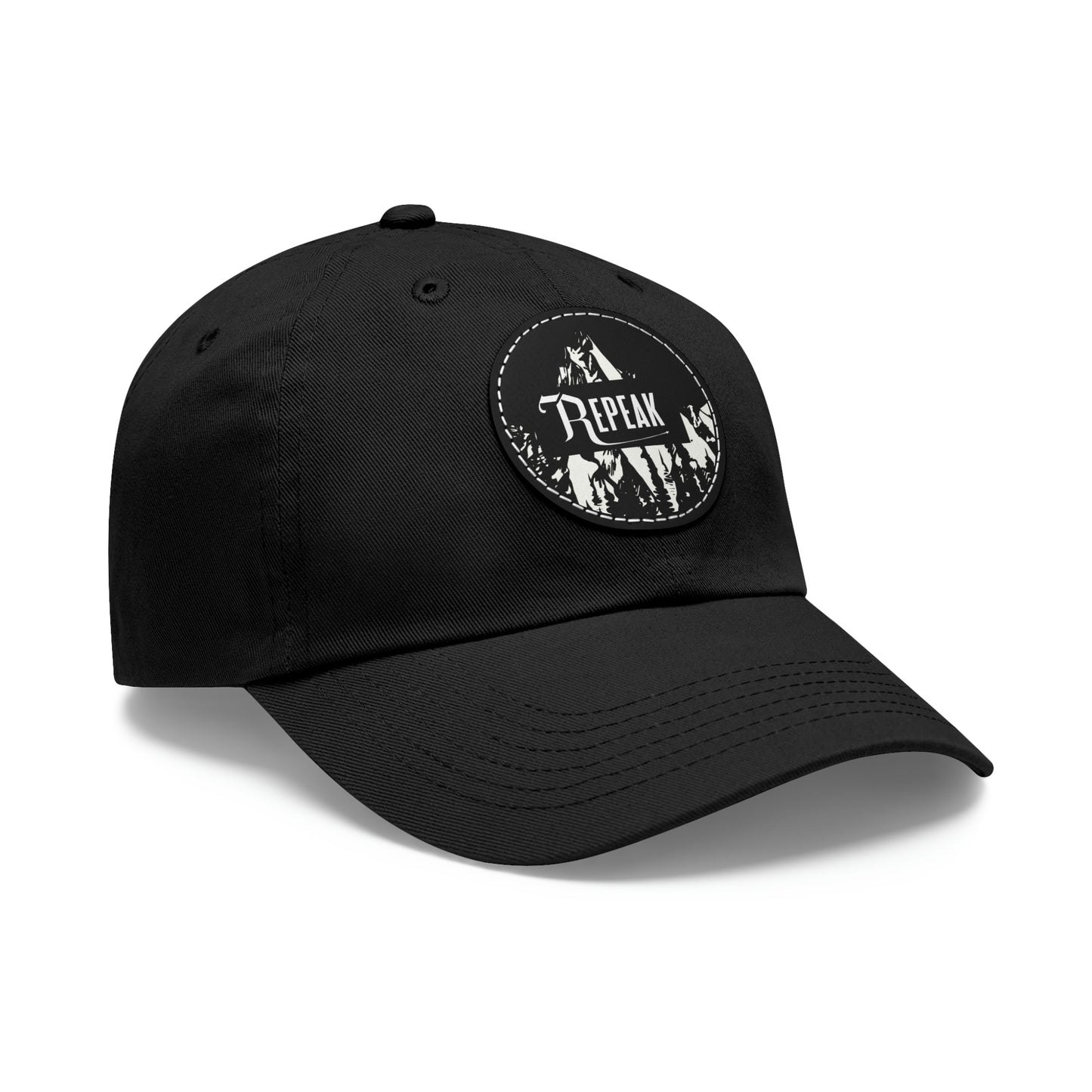 repeak energy dad hat, white and black, side angle