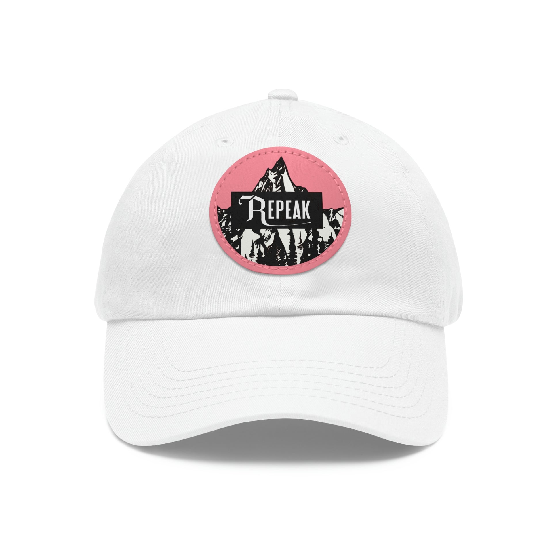 repeak energy dad hat, black, white, and pink, front side