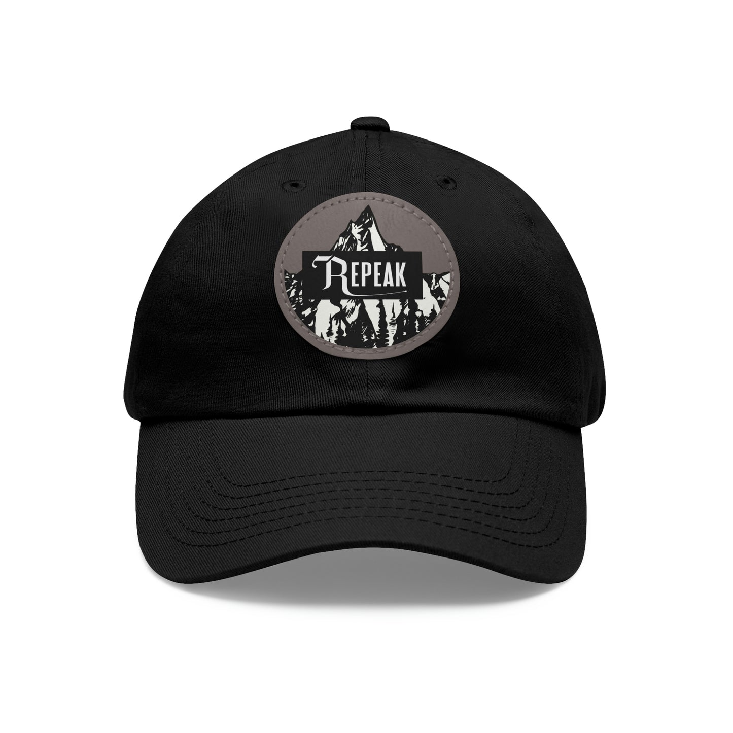 repeak energy dad hat, black, white, and gray, front side