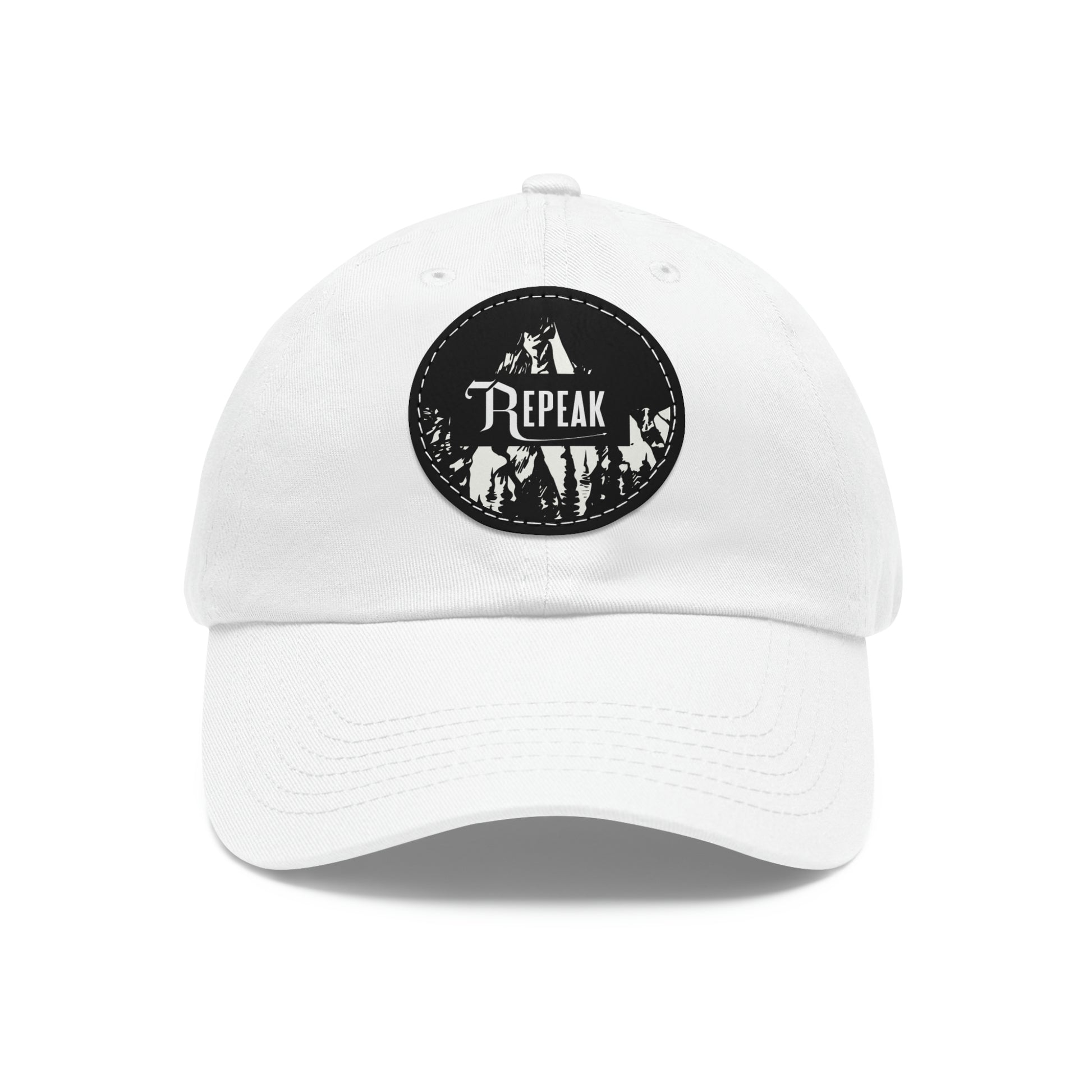 repeak energy dad hat, black and white, front side